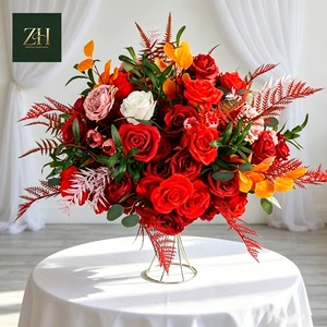 Durable Artificial Flower Ball Red Rose Floral Ball Arrangement Prop For Party Stage Road Decoration