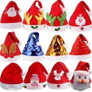 Hot Selling Eco-Friendly Soft LED Red Fashion Cartoon Santa Hat Christmas Hats with Snowflakes Print