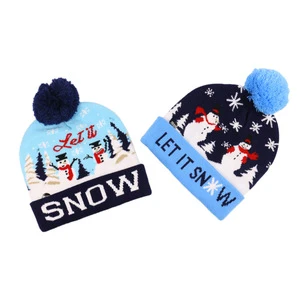 Christmas LED Colorful Lights Knitted Hat with New Snowman Reindeer Christmas Tree Pattern Cartoon Decorative Hat