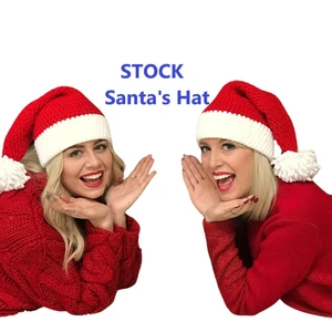 Man Woman Christmas Knitted Hat Warm Hat Fluffy Red Christmas Ball Cap Mother Baby Parent-Child Party Custom Kids Santa Hat