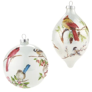 Wholesale Christmas Ornaments Festive Luxury Print Bird Balls Personalized Tree Decorative Christmas Glass Animals