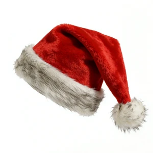 30*40cm OEM Logo Low MOQ Premium Material 500gsm Thick Plush Black Fur Christmas Hat With 8cm Big Pom Pom