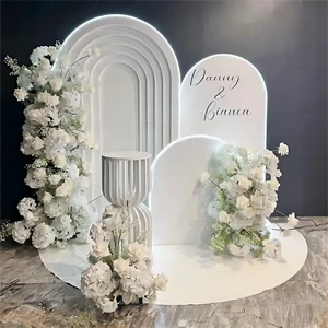 Customized Wedding Arch Backdrop Stand Arch Photo Backdrop Wall Wedding Stage 3d White Event Ripple Arch Backdrop with Led Light