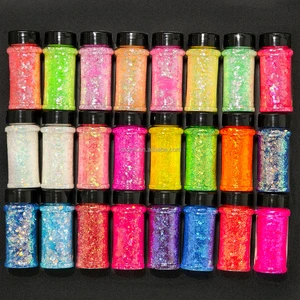 Factory Wholesale Cosmetic Glitter Powder Hexagon PET Bulk Holographic Glitter Mixed Chunky Glitter Powder For Crafts 24 Colors