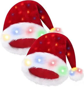 2025 Santa Hat Luminous Small Colored Light Custom Adult Unisex Velvet Comfort Thicken For New Year Festive Party Christmas Hat