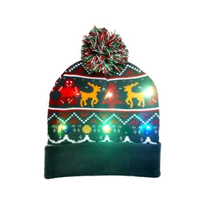 Professional Christmas Decorations Knitted Christmas Hat with LED Light Available in Stock for Wholesale