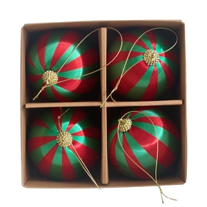 4pcs 8cm Two Tone Red Green Satin Balls Set Christmas Ornaments Multicolored Tree Hanging Ball Xmas Holiday Party Decorations