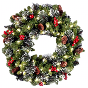 Competitive Price Artificial Christmas Wreath Garland Combo with LED Lights for Festive Home Decor