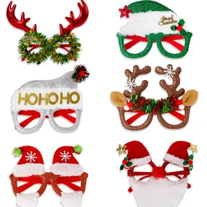 New Christmas Decorative Glasses Christmas Party Cartoon Eyewear Christmas Hat Antler Glasses For Xmas Holiday Party Supplies