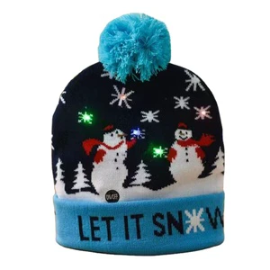 Customize Various Christmas Hats With Pom Pom Customized Embroidery LED Winter Hat