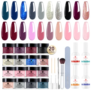ISAYNAIL Professional 20-Color Dipping Powder Liquid Starter Kits High Pigment Shining Glitter Dip Liquid Set Fast Dry