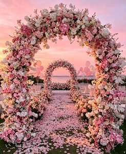 Artificial Pink Flower Factory Direct Arrangement for Wedding Event Party Decorations Eco-Friendly Removable Folding Arch