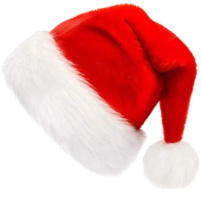 Hot Sale Velvet Plush Red Santa Hat Christmas Party Decoration and Xmas Supplies