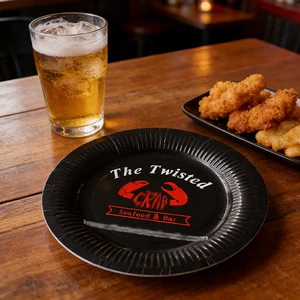 Custom Logo Disposable Round Party Dessert Cake Deli Food Paper Plate For Restaurant Bar Hotel