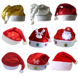 Christmas Hats for Adults Snowman Elk Deer Santa Characters Winter Holiday Party XMAS Present Red Non-Woven Fabric Adult Size