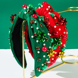 Women's Red Green Pearl Plastic Flower Headband Simple Outdoor Christmas New Year Festival Hair Band for Christmas Holiday