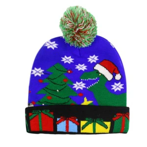 LED Christmas Hats Beanie Sweater Christmas Santa Hat Light up Knitted Hat for Kid Adult for Christmas Party