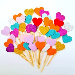 XYS Happy Birthday Eco-Friendly Glitter Cake Toppers Paper Flag Stars and Hearts Decoration