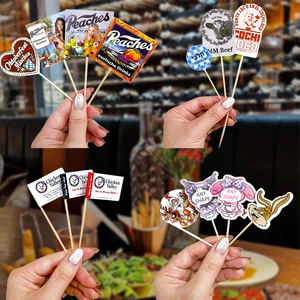 Custom Food Flag Toothpick Restaurant Bar Cocktail Burger Hamburger Sandwich Cake 6.5cm Mini Toothpick Flag For Food Decoration