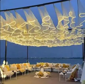LANJO Luxury Shiny White Ceiling Decoration Sheer Water Drop Gauze Curtain Lights String for Wedding Christmas Event 1-color