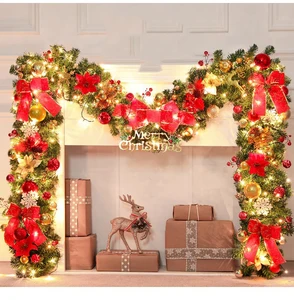 2.7M Rattan Wreath Decor Xmas Christmas Wreath Merry Christmas Front Door Ornament Wall Artificial Pine Garland
