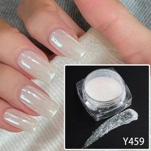 White Chrome Pearl Nail Powder Shimmer Glitter Wedding Bride Nail DesignAurora Moonlight Rubbing Dust Mirror Effect Fairy Powder