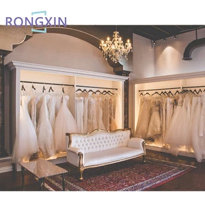 Boutique Bridal Store Furniture Bridal Dress Rack Showcase Gold Ceiling Clothing Racks Decorations For Wedding Dresses Shop