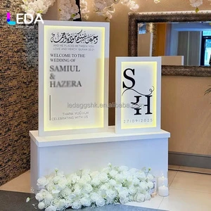 LEDA Professional Custom Logo Name Modern New Arrival Wedding Welcome Sign Led Light Frame Acrylic Wedding Hall Decoration White