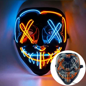 Halloween Purge Mask with Neon EL Wire and 3 Modes for Party