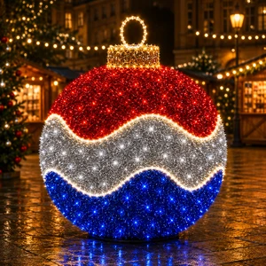 CE UL Multicolor PVC Tinsel Xmas Event Decoration Giant Scale Shopping Mall Giant Christmas 3D Ball Ornament Motif Light