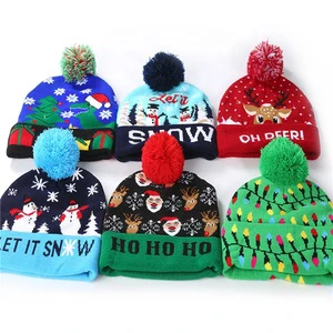Christmas Light up Beanie Hat Led Glow Hat Glitter Children Unisex Led Light-up Ugly Christmas Led Beanies Hat Winter
