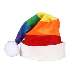 Holiday Christmas Party Favor Santa Claus Hat - Comfortable Fuzzy Rainbow Winter Headwear, Perfect for Kids Xmas Celebrations
