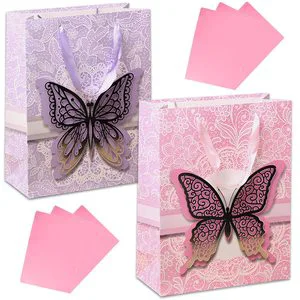 Anniversary Wedding Favors High-quality Pink Purple Large Butterfly Personalized Gift Bags With Handle and Tissue Paper