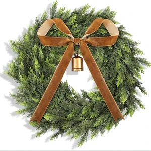 Festive Christmas Wreath with Red Holly Berries and Pinecones, Realistic Green Pine Wreath for Winter Front Door Decoration