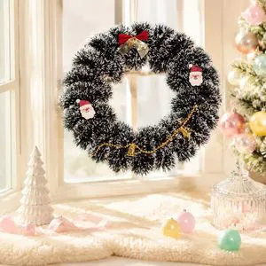 Modern Black PVC 4-color Christmas Wreath Snowy Tinsel Garland Santa Claus Red Bow Door Hanging Indoor Wall Holiday Party Decor