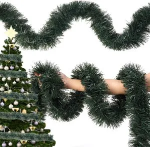 Guaiguo Model 0005 Dark Green Tinsel Garland PVC Christmas Decorations Wreath Customized Shape 1 Color Print