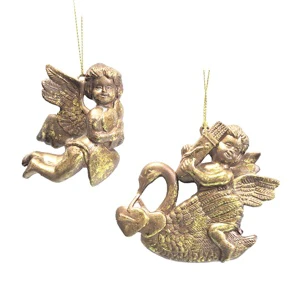 CK Merry Christmas Plastic Angel Ornament Set of 2 Gold Finishing 10x9x1cm for Christmas Ball & Tree Holiday Decorations