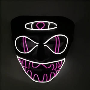 Adult LED Cold Light Three-Eyed Monster Face Glowing Plastic Mask for Halloween Party Festival Horror Stage Carnival Parties