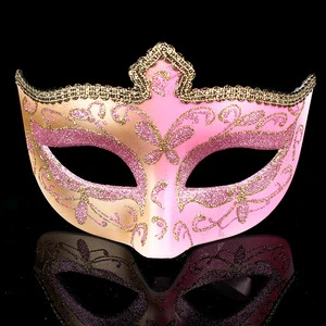 HLC Venetian Party Festival Mask Female Face Masquerade Party Masks Pink Black Glitter Venice Ball Masks for Stage Performance