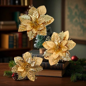 Flowers for Christmas Tree Decorations Fabric Flowers Hanging Ornaments Wreath Decoration for Holiday Celebrations