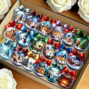 High Quality Wooden Christmas Ball Decor Set UV Printing Eco-friendly Hanging Ornaments for Holiday Trees Window Decorations
