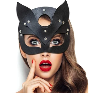 Faux Leather Half Face Cover Women Masquerade Black Mysterious Mask Cat Face Mask for Night Club Cocktail Cosplay