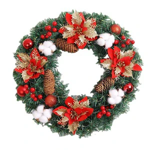 Wholesale PVC Christmas LED Light Wreath with Pinecone and Ball Artificial Garland Eco-Friendly Festival Decoration