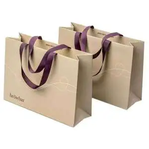 High Quality Colorful Kraft Paper Bags Luxury Wedding Jewellery Gift Packaging Shopping Paper Bag with Luxury Ribbon Handle