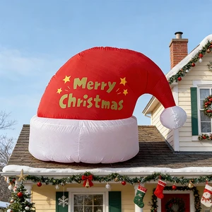 5FT LED Light Christmas Inflatable Santa Hat for Yard Lawn Home Holiday Party Decor