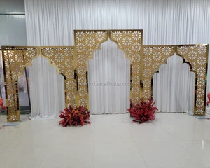 J105 Customized Islamic Style Stainless Steel Gold Wedding Metal Arch Stand Wedding Event Backdrop for Wedding Stage Decoration