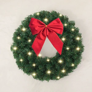 Huaien Factory PVC Pinecone & Bow Christmas Wreath - Brown LED Garland for Door/Window Decor, CE/FCC Certified (30/40/50/60cm)