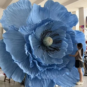 Customized Giant Paper Flower Blue Color 4m High For Wedding Decoration Backdrop Event Party