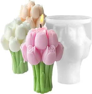 Tulips Candle Mold for Candle Making 3D Silicone Mold for Resin Plaster Polymer Clay Home Decoration Tulip Bouquet Silicone Mold