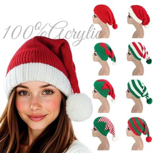 Wholesale Knitted Christmas Hat Cute Pompom Soft Warm Beanie Winter Santa Hat for New Year Party Kids Gift Natal Decoration